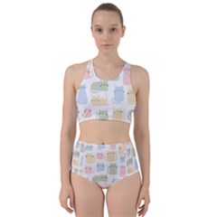 Cute-cat-colorful-cartoon-doodle-seamless-pattern Racer Back Bikini Set by Salman4z