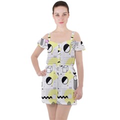 Graphic-design-geometric-background Ruffle Cut Out Chiffon Playsuit