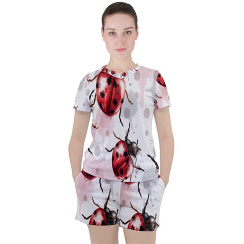 Ladybugs-pattern-texture-watercolor Women s Tee And Shorts Set by Salman4z