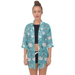 Elegant Swan Pattern Design Open Front Chiffon Kimono by pakminggu