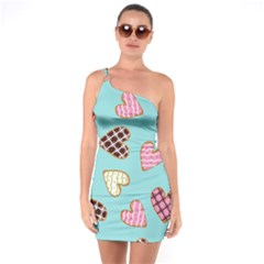 Seamless Pattern With Heart Shaped Cookies With Sugar Icing One Shoulder Ring Trim Bodycon Dress by pakminggu