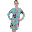 Seamless Pattern With Heart Shaped Cookies With Sugar Icing Long Sleeve Hoodie Dress View1