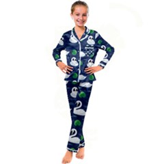 Swan Pattern Elegant Design Kids  Satin Long Sleeve Pajamas Set