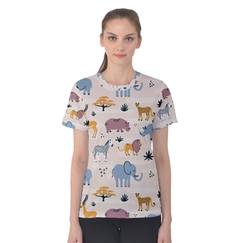 Wild Animals Seamless Pattern Women s Cotton Tee by pakminggu