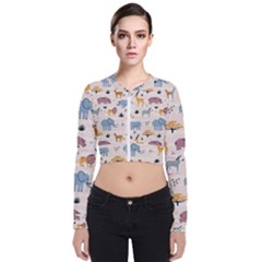 Wild Animals Seamless Pattern Long Sleeve Zip Up Bomber Jacket