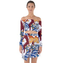 Beach Illustration Summer Beach Surf Waves Off Shoulder Top With Skirt Set