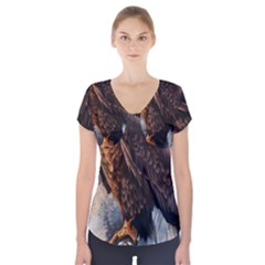 Eagle Art Eagle Watercolor Painting Bird Animal Short Sleeve Front Detail Top
