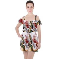 Electric Guitar Ruffle Cut Out Chiffon Playsuit by pakminggu