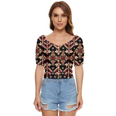 Vector Illustration Of Ukrainian Folk Seamless Pattern Ethnic Ornament Border Element Traditional Button Up Blouse by pakminggu
