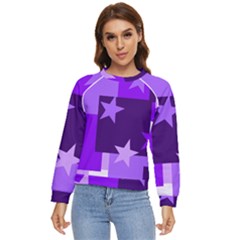 Purple Stars Pattern Shape Women s Long Sleeve Raglan Tee