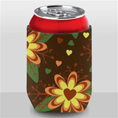 Floral Hearts Brown Green Retro Can Holder by danenraven