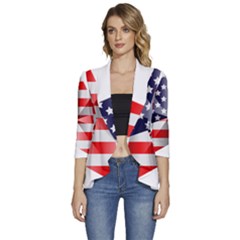 United States Of America Flag Of The United States Independence Day Women s 3/4 Sleeve Ruffle Edge Open Front Jacket by danenraven