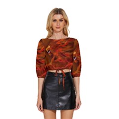 Fire Lion Flames Light Mystical Dangerous Wild Mid Sleeve Drawstring Hem Top by Mog4mog4