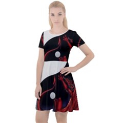 Yin And Yang Chinese Dragon Cap Sleeve Velour Dress  by Mog4mog4