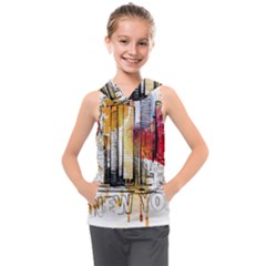 New York City Skyline Vector Illustration Kids  Sleeveless Hoodie by Mog4mog4