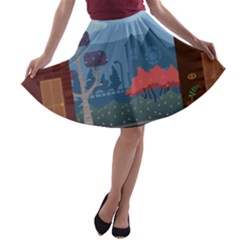 Town Vector Illustration Illustrator City Urban A-line Skater Skirt