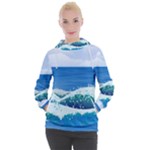 Illustration Landscape Sea Ocean Waves Beach Blue Women s Hooded Pullover
