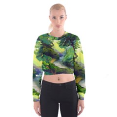 Landscape Illustration Nature Forest River Water Cropped Sweatshirt by Mog4mog4