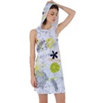 Doodle Flowers Hand Drawing Pattern Racer Back Hoodie Dress