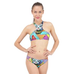 Kitten Cat Pet Animal Adorable Fluffy Cute Kitty High Neck Bikini Set by 99art