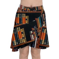 Assorted Title Of Books Piled In The Shelves Assorted Book Lot Inside The Wooden Shelf Chiffon Wrap Front Skirt by 99art