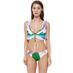 Crystal-ball-sphere-cartoon Color Background Low Cut Ruffle Edge Bikini Set by 99art