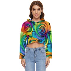 Colorful Roses Bouquet Rainbow Women s Lightweight Cropped Hoodie by B30l