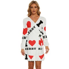 I Love Berry Long Sleeve Waist Tie Ruffle Velvet Dress by ilovewhateva