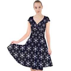 Snowflakes Background Pattern Cap Sleeve Front Wrap Midi Dress by Cowasu