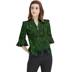 Circuit Board Conductor Tracks Loose Horn Sleeve Chiffon Blouse