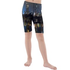 New York Night Central Park Skyscrapers Skyline Kids  Mid Length Swim Shorts by Cowasu