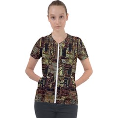 New York City Nyc Skyscrapers Short Sleeve Zip Up Jacket by Cowasu