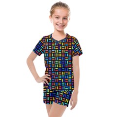 Geometric Colorful Square Rectangle Kids  Mesh Tee And Shorts Set