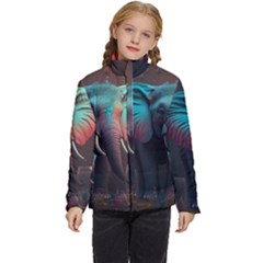 Elephant Tusks Trunk Wildlife Africa Kids  Puffer Bubble Jacket Coat