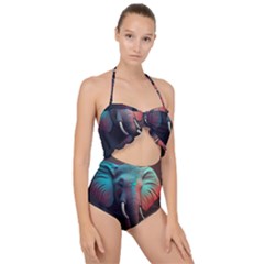 Elephant Tusks Trunk Wildlife Africa Scallop Top Cut Out Swimsuit