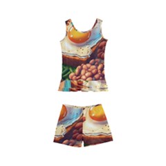 Breakfast Egg Beans Toast Plate Kids  Boyleg Swimsuit