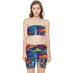 Mushrooms Fungi Psychedelic Stretch Shorts And Tube Top Set