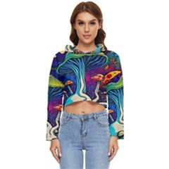 Mushrooms Fungi Psychedelic Women s Lightweight Cropped Hoodie