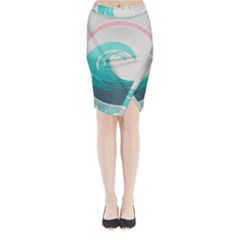 Waves Tidal Ocean Sea Tsunami Wave Minimalist Midi Wrap Pencil Skirt