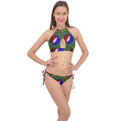 Grateful Dead Pattern Cross Front Halter Bikini Set by Wav3s