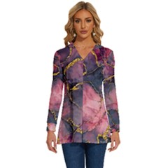 Pink Texture Resin Long Sleeve Drawstring Hooded Top
