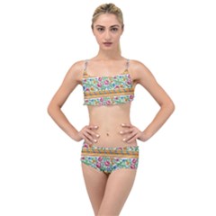 Flower Fabric Design Layered Top Bikini Set