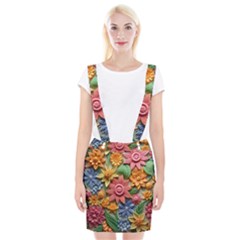 Flower Bloom Embossed Pattern Braces Suspender Skirt