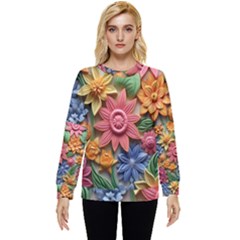 Flower Bloom Embossed Pattern Hidden Pocket Sweatshirt by Vaneshop