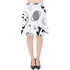 Panda Floating In Space And Star Velvet High Waist Skirt by Wav3s