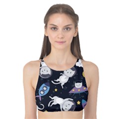 Space Cat Illustration Pattern Astronaut Tank Bikini Top