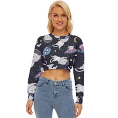 Space Cat Illustration Pattern Astronaut Lightweight Long Sleeve Sweatshirt