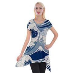 Japanese Wave Pattern Short Sleeve Side Drop Tunic