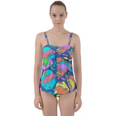 Dinosaur Pattern Twist Front Tankini Set by Wav3s