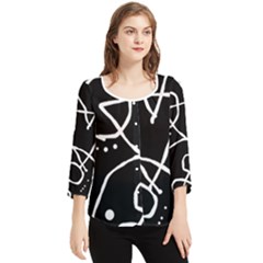 Mazipoodles In The Frame - Black White Chiffon Quarter Sleeve Blouse by Mazipoodles